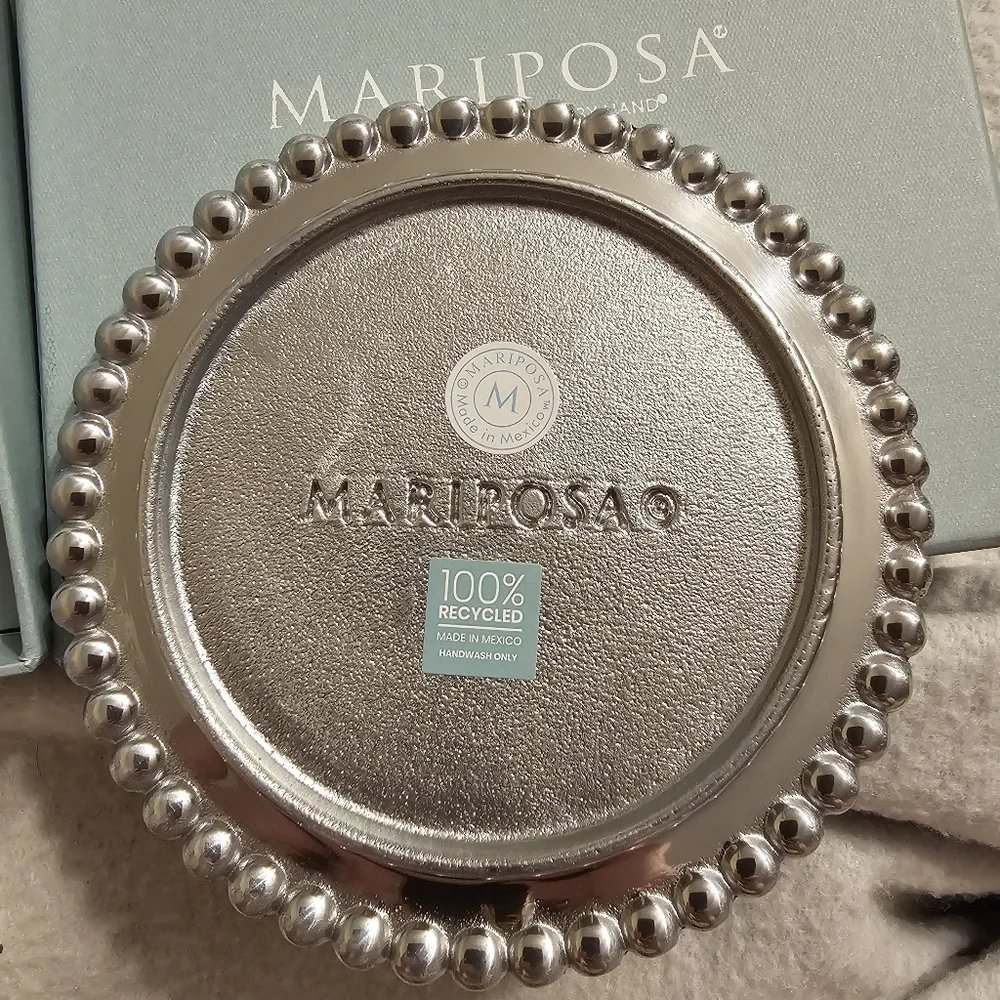 Mariposa Beaded Silver Recycled Sandcasted Aluminum Wine Coaster Plate